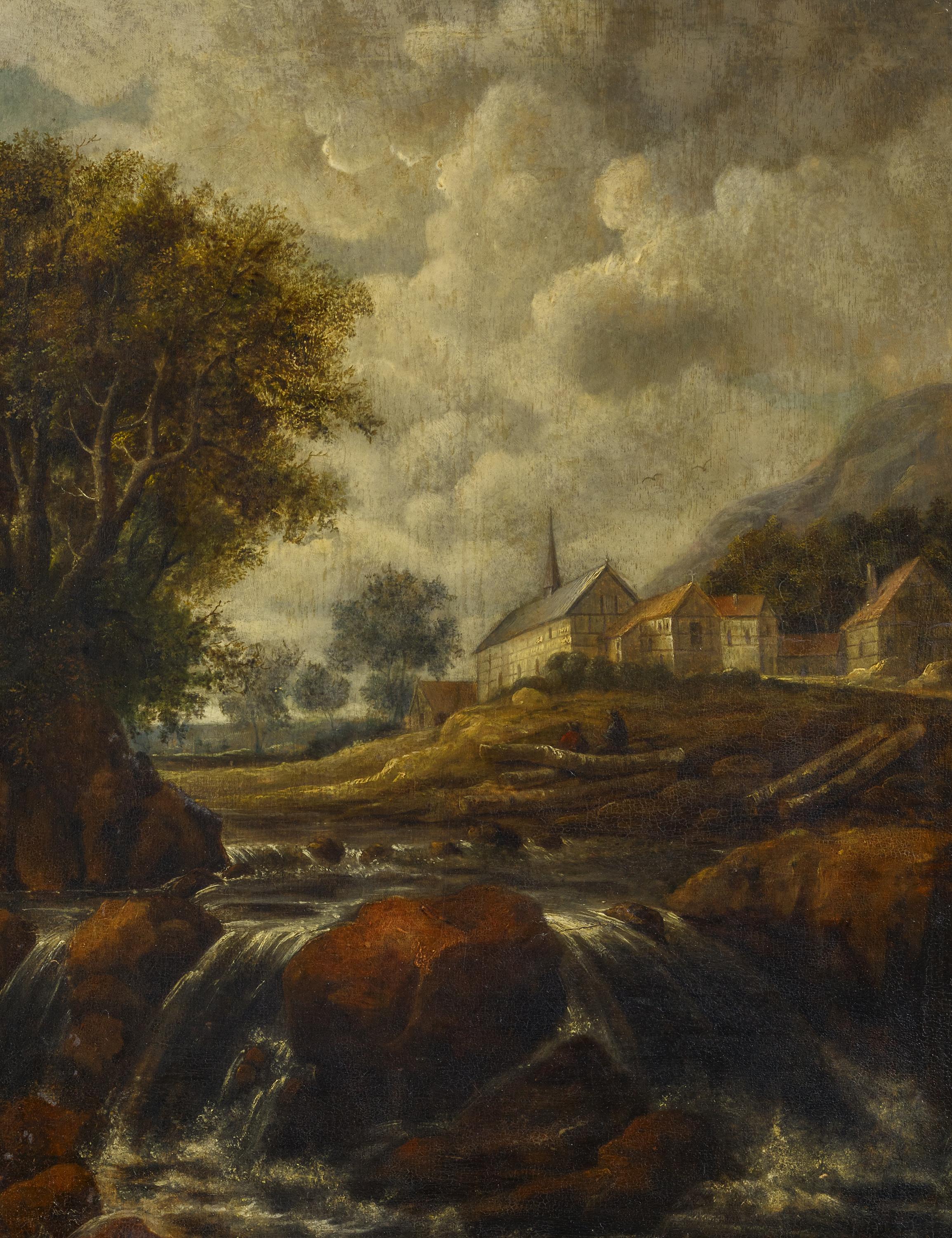 Jakob Isaackszoon van Ruisdael - Landschaft mit Wasserfall und Kirche, 70001-588, Van Ham Kunstauktionen