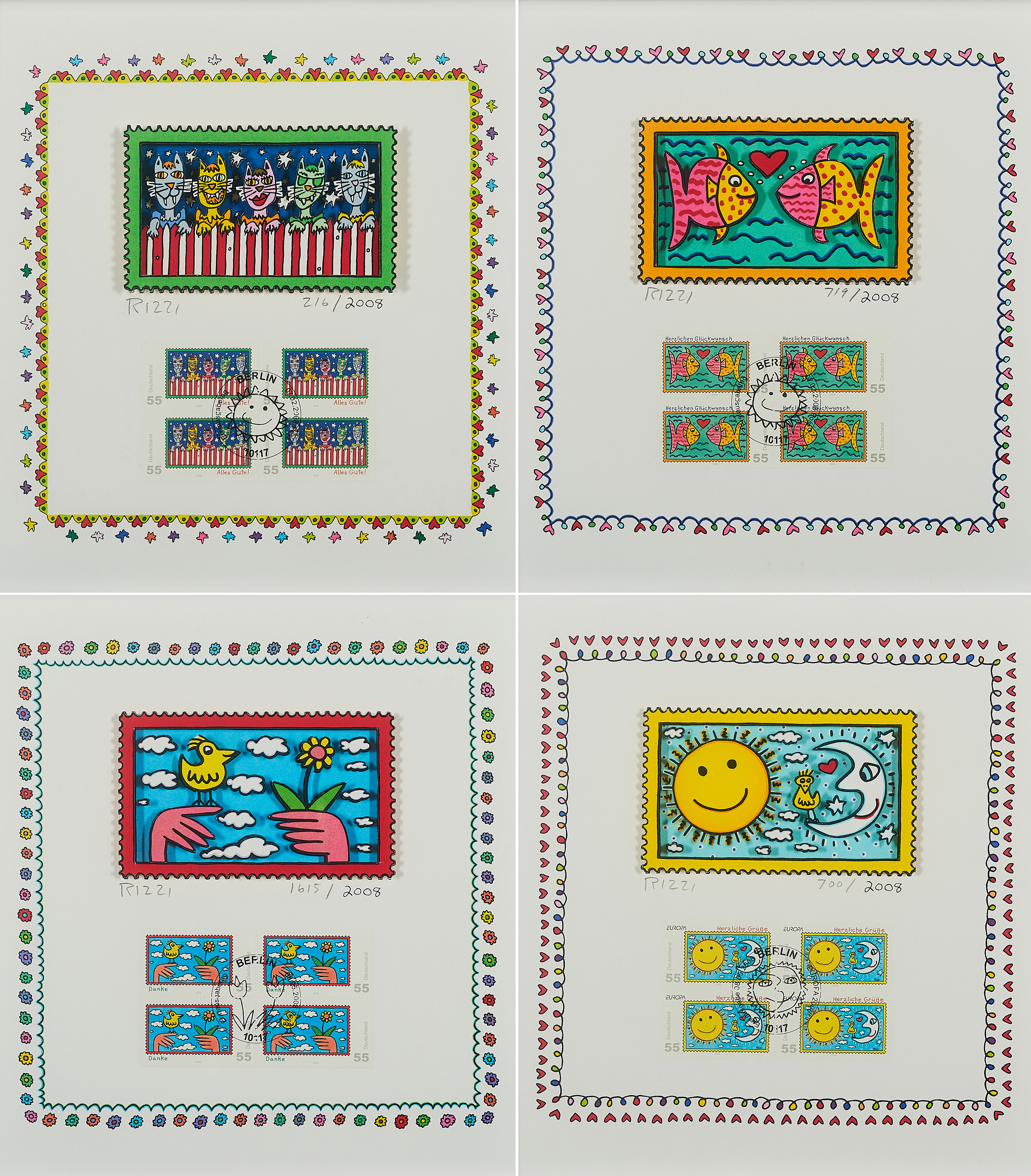 James Rizzi - Rizzi Stamps 4-teiliges Briefmarkenset, 69485-14, Van Ham Kunstauktionen