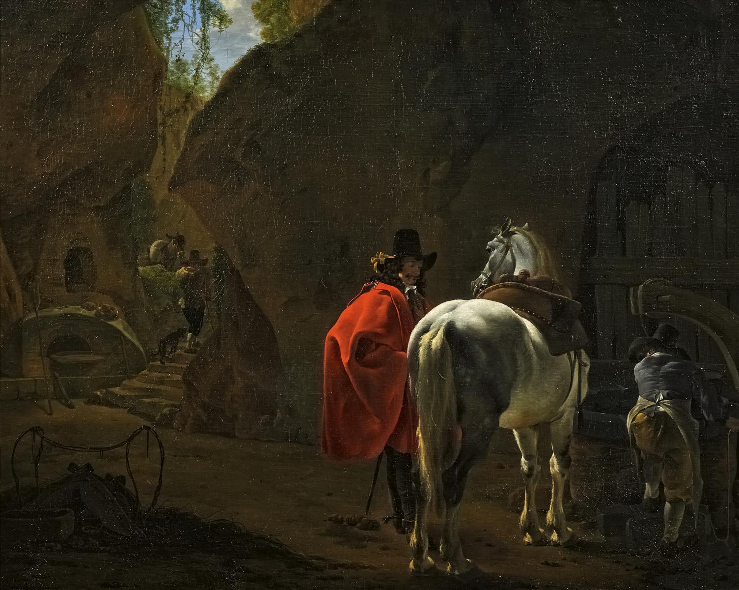 Jan Asselijn - Vornehmer Reiter mit seinem Pferd an der Traenke, 300013-5, Van Ham Kunstauktionen