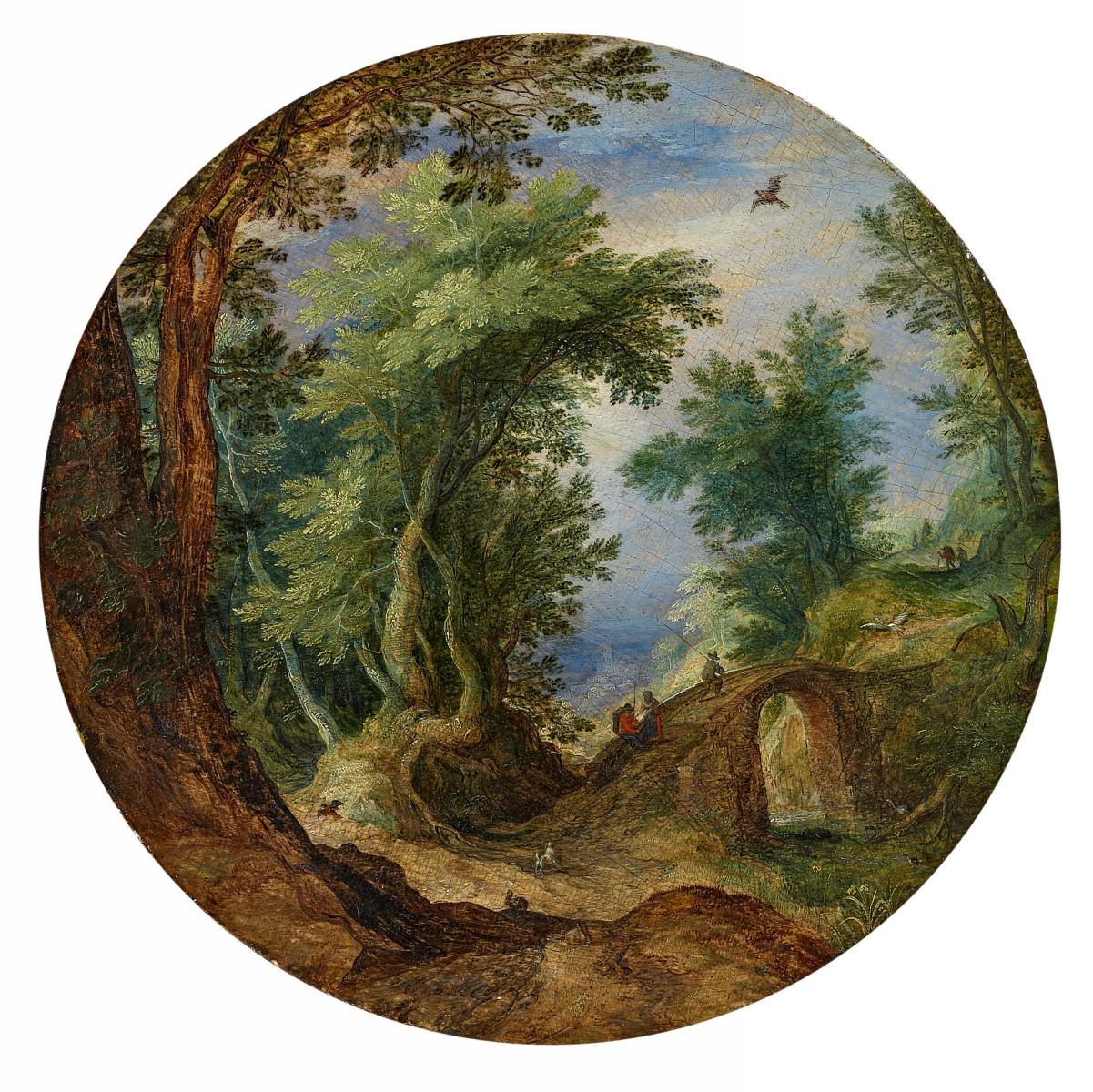 Jan dAE Brueghel - Waldlandschaft mit Wanderern die eine Bruecke ueberqueren, 59806-1, Van Ham Kunstauktionen