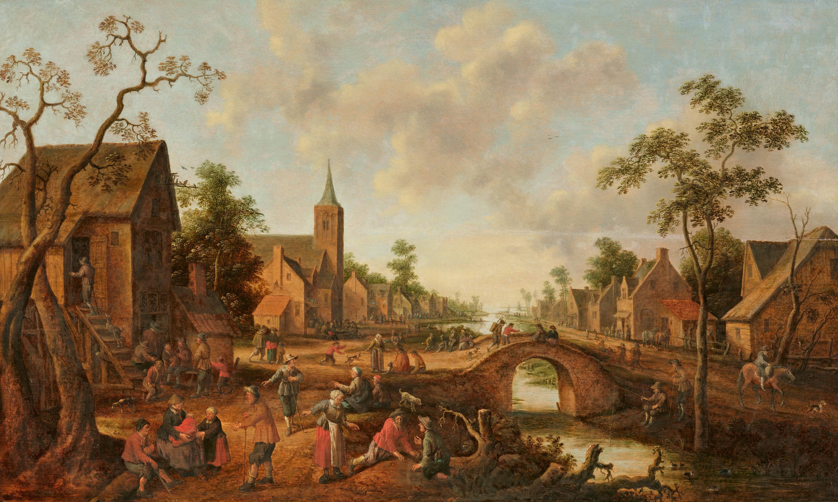 Joost Cornelisz Droochsloot - Hollaendische Dorflandschaft am Bachlauf, 81503-1, Van Ham Kunstauktionen