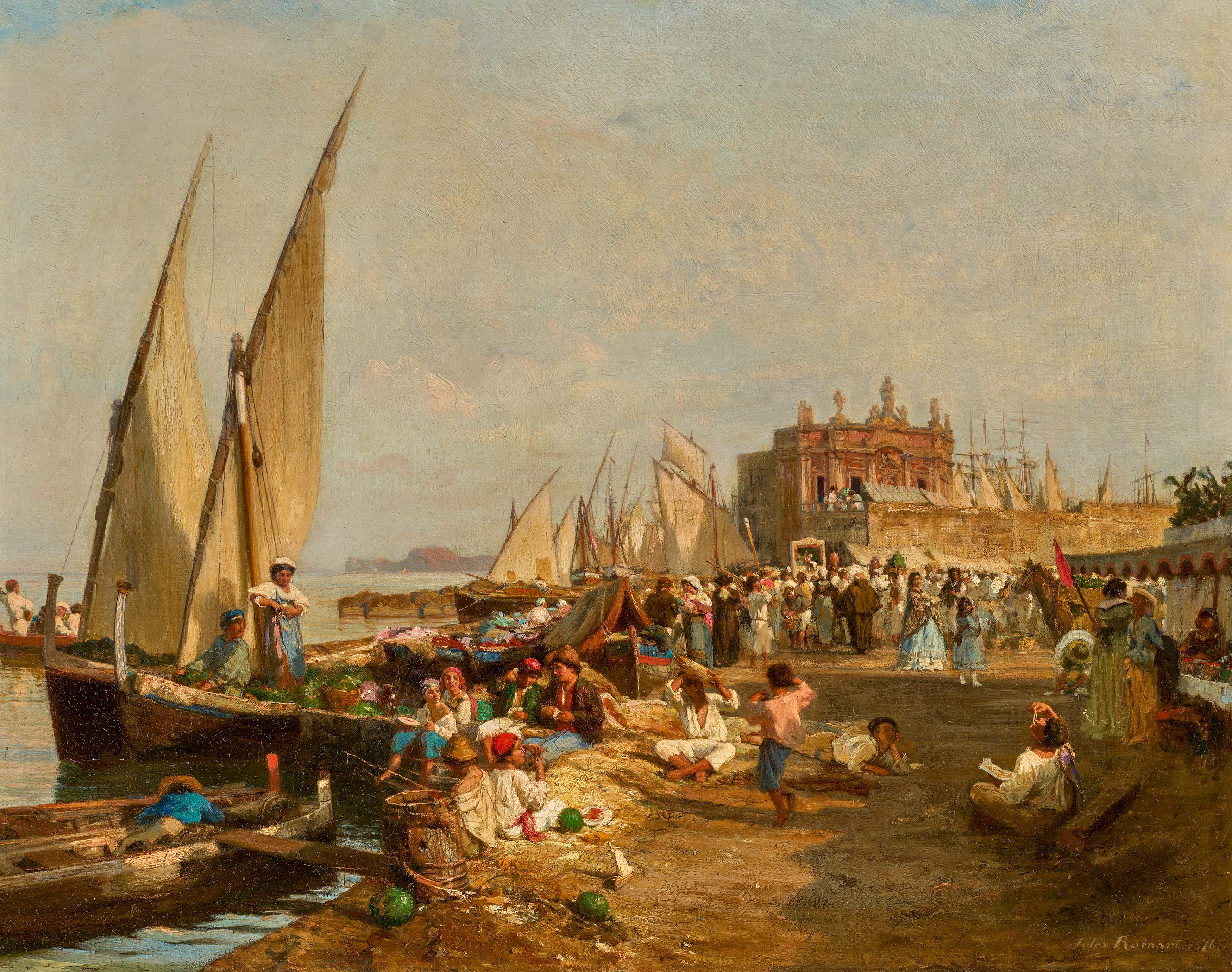 Jules Ruinart de Brimont - Volksfest auf dem Strand vor Neapel, 75422-8, Van Ham Kunstauktionen
