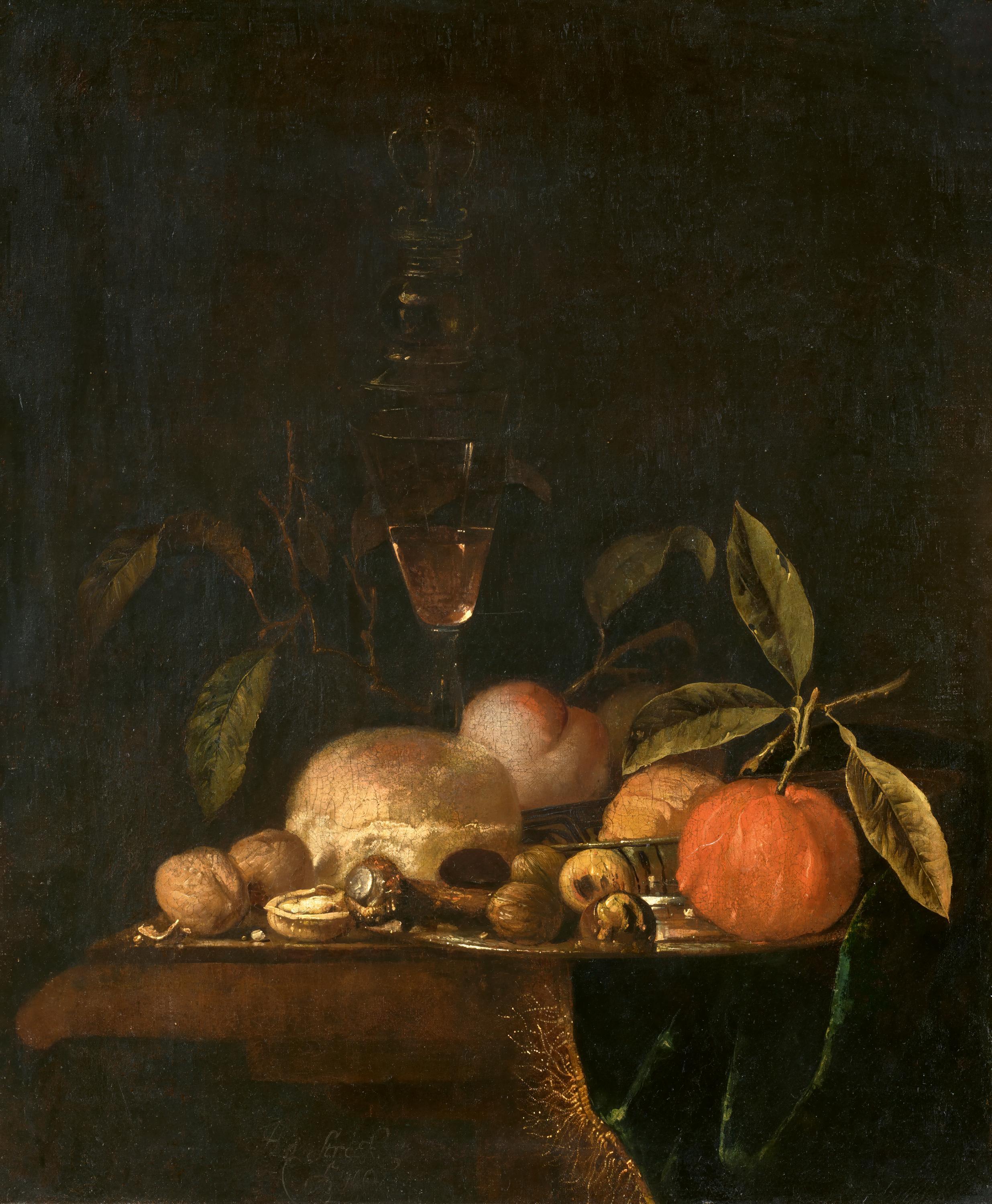 Juriaen van Streek - Stillleben mit einem glaesernen Deckelpokal sowie Orange Walnuessen und Brot auf einer Silberschale, 81357-3, Van Ham Kunstauktionen