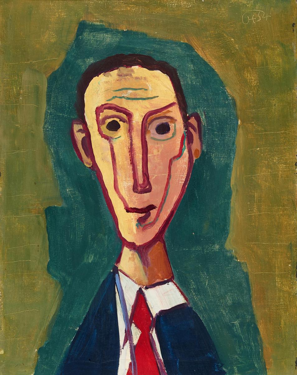 Karl Hoff - Expressionistisches Maennerbildnis mit roter Krawatte, 65062-3, Van Ham Kunstauktionen