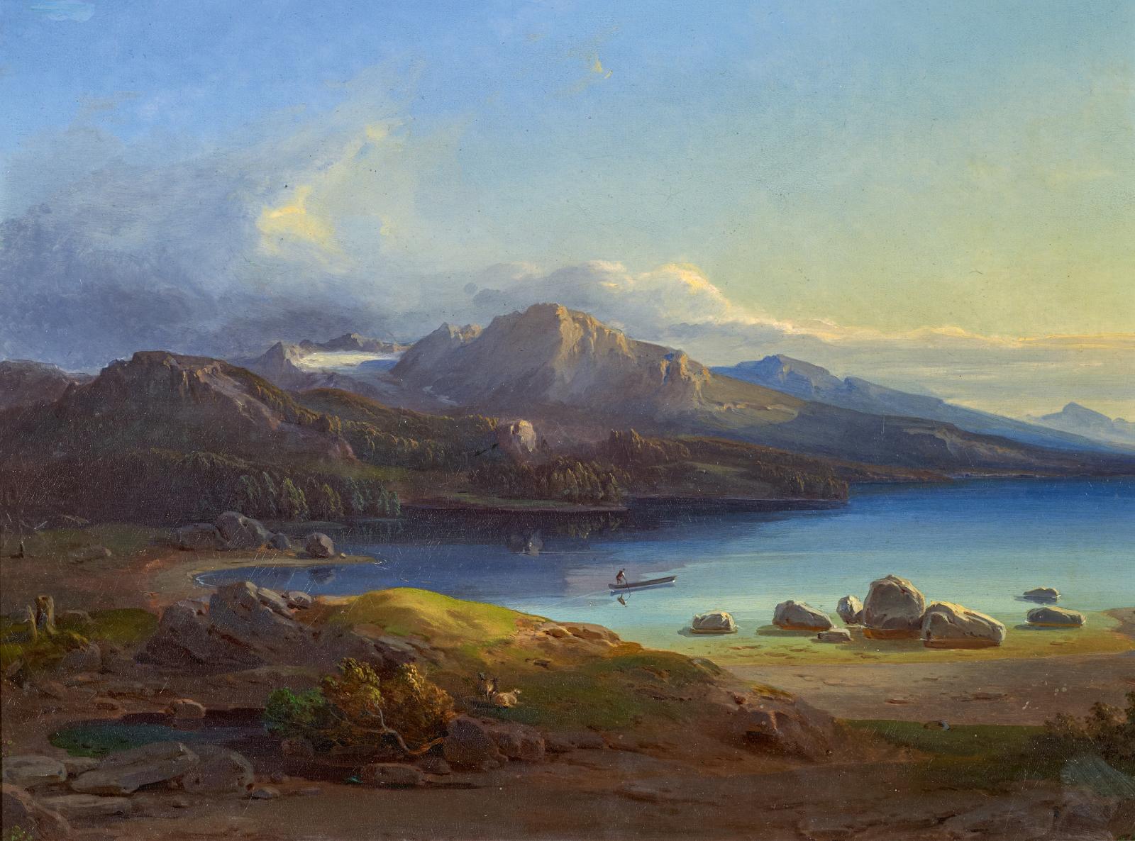 Leopold Rottmann - Landschaft an einem Bergsee im Salzkammergut, 57379-15, Van Ham Kunstauktionen