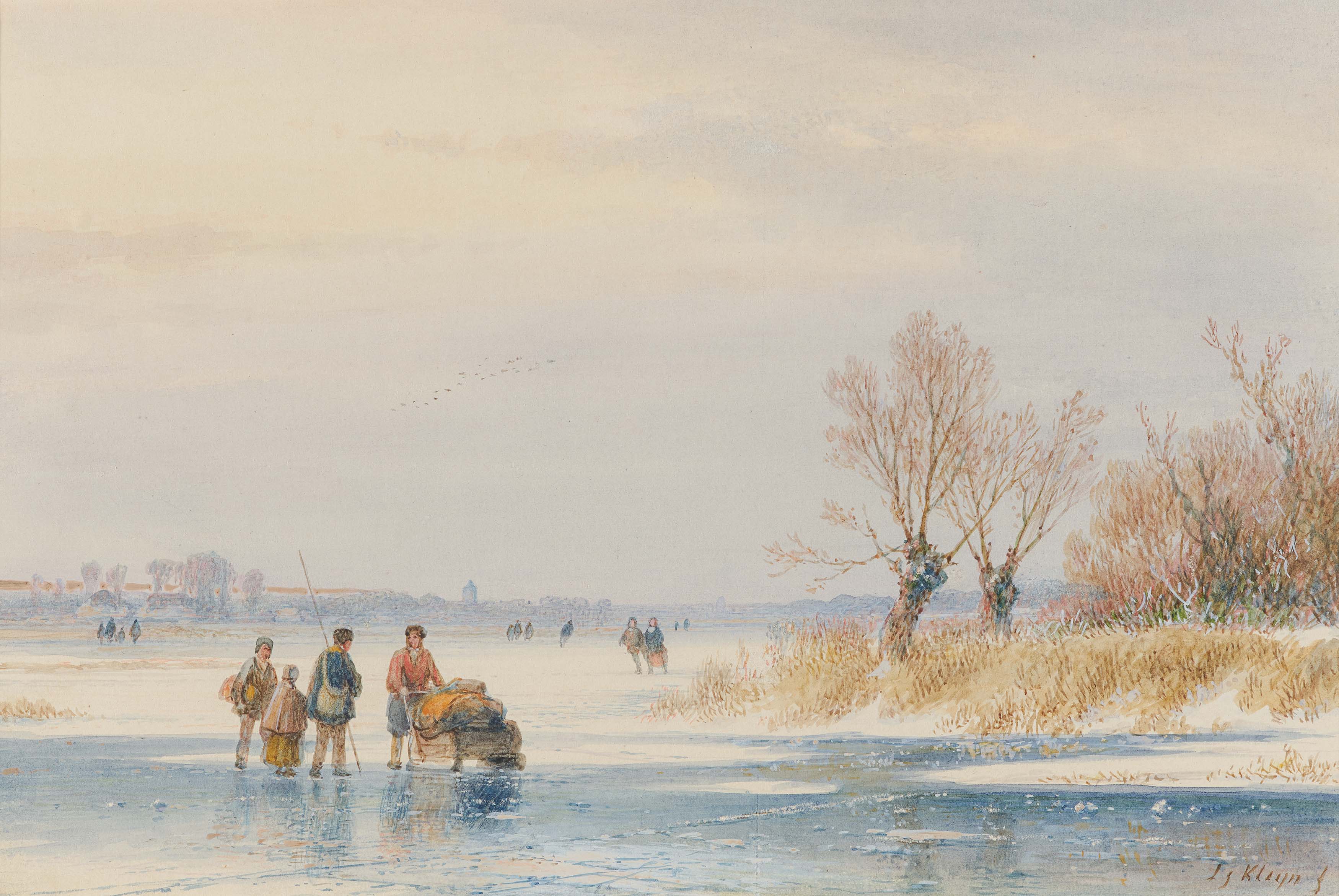 Lodewijk Johannes Kleijn - Hollaendische Winterlandschaft mit Personen auf dem Eis, 70420-5, Van Ham Kunstauktionen