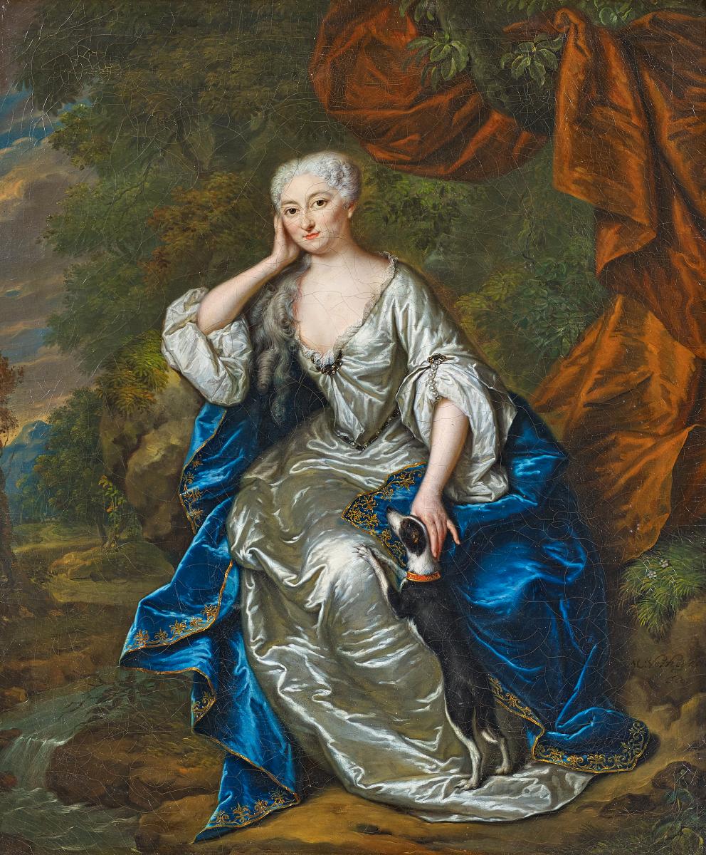 Matthys Verheijden - Portraet der Jacoba Wilhelmina van Gheel van Spanbroeck mit Huendchen, 57738-4, Van Ham Kunstauktionen