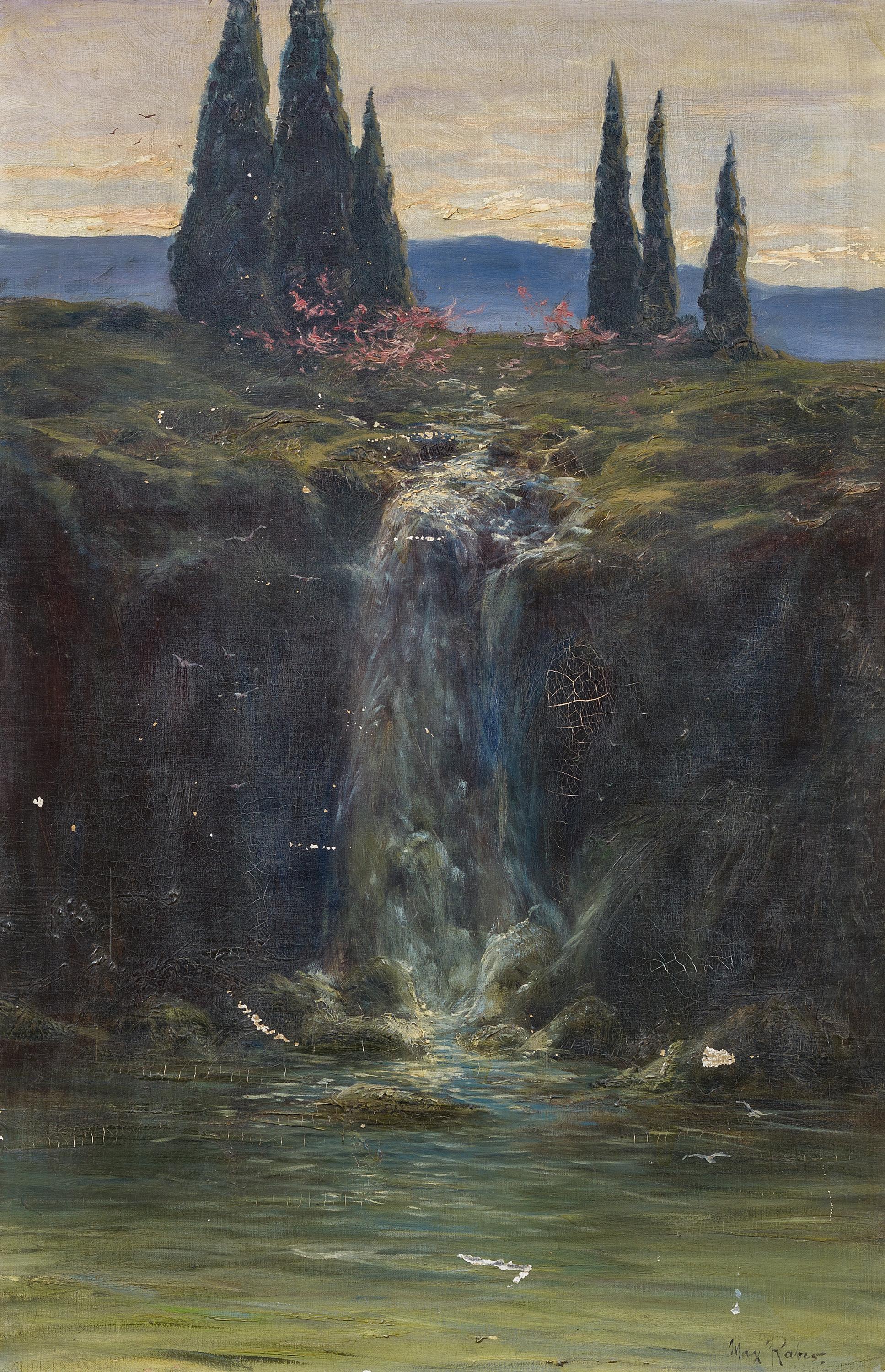 Max Friedrich Rabes - Italienische Landschaft mit Zypressen und Wasserfall, 64246-4, Van Ham Kunstauktionen