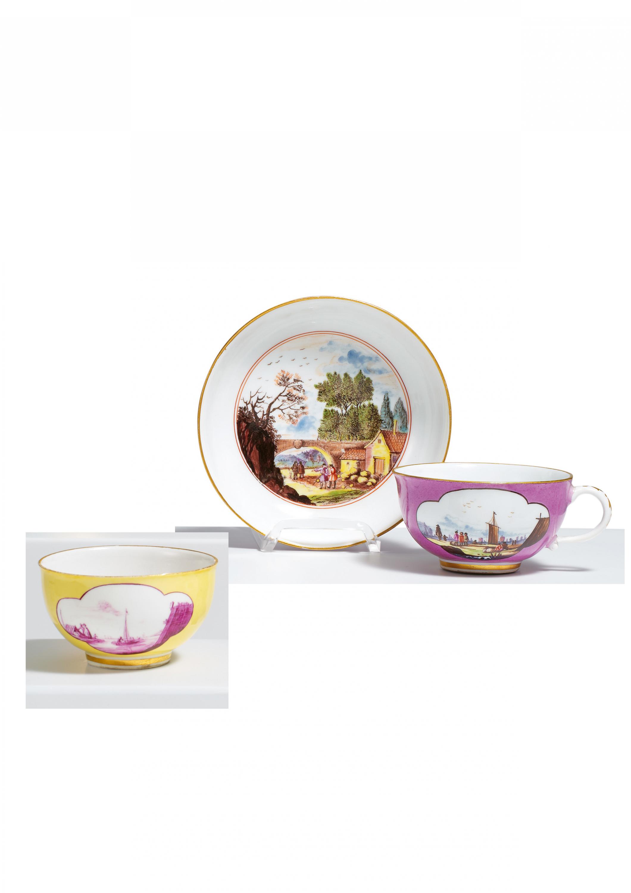 Meissen - Tasse mit Untertasse amp Koppchen mit Kauffahrteiszenen, 81741-7, Van Ham Kunstauktionen