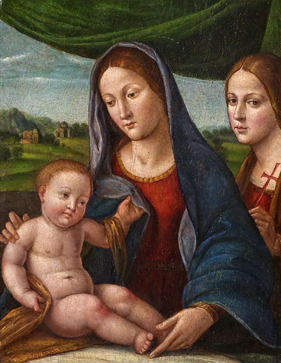 Niccolo Pisano - Madonna mit Kind und einer Heiligen Brigida vor Landschaftshintergrund, 66503-1, Van Ham Kunstauktionen