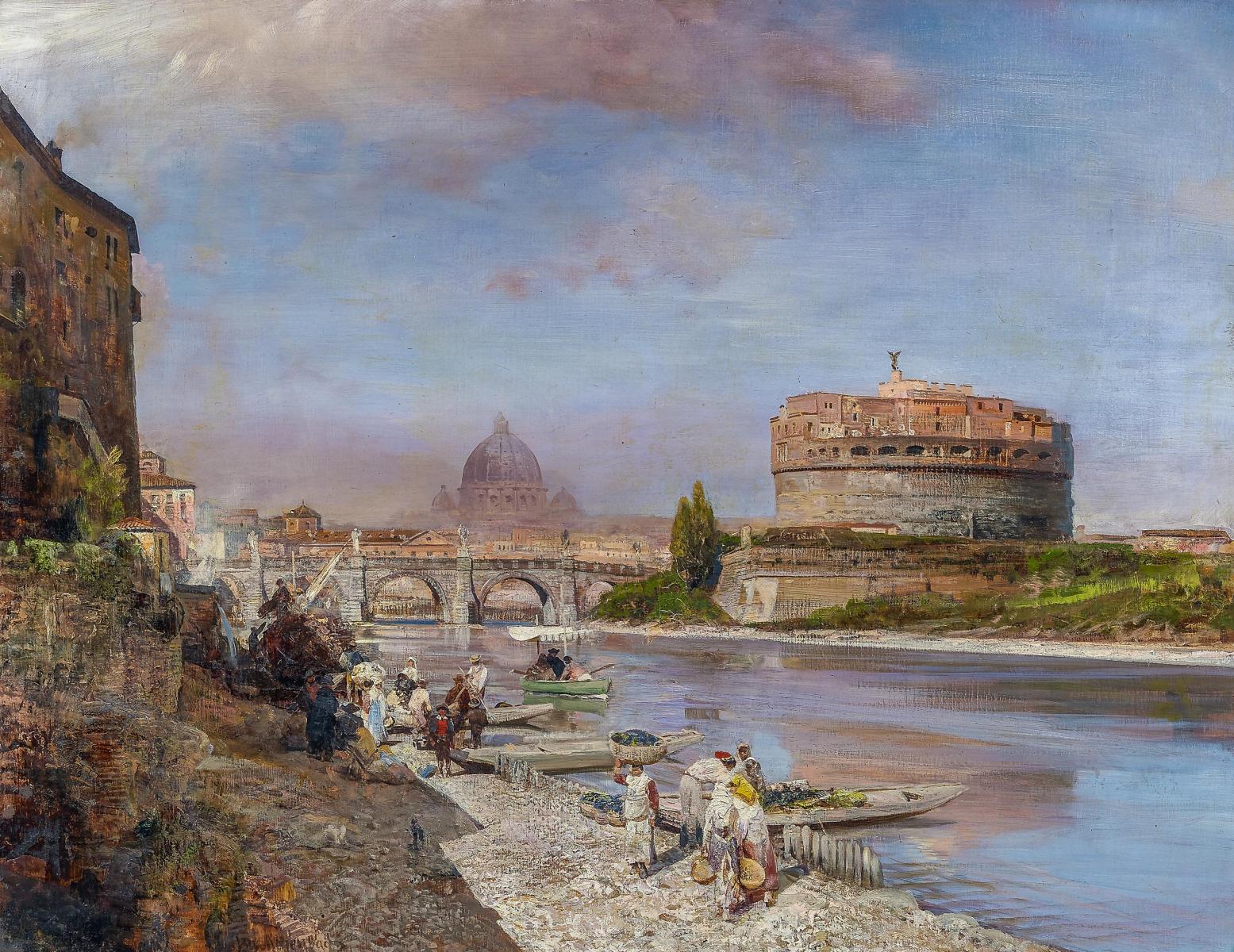 Oswald Achenbach - Am Ufer des Tiber in Rom, 59804-1, Van Ham Kunstauktionen
