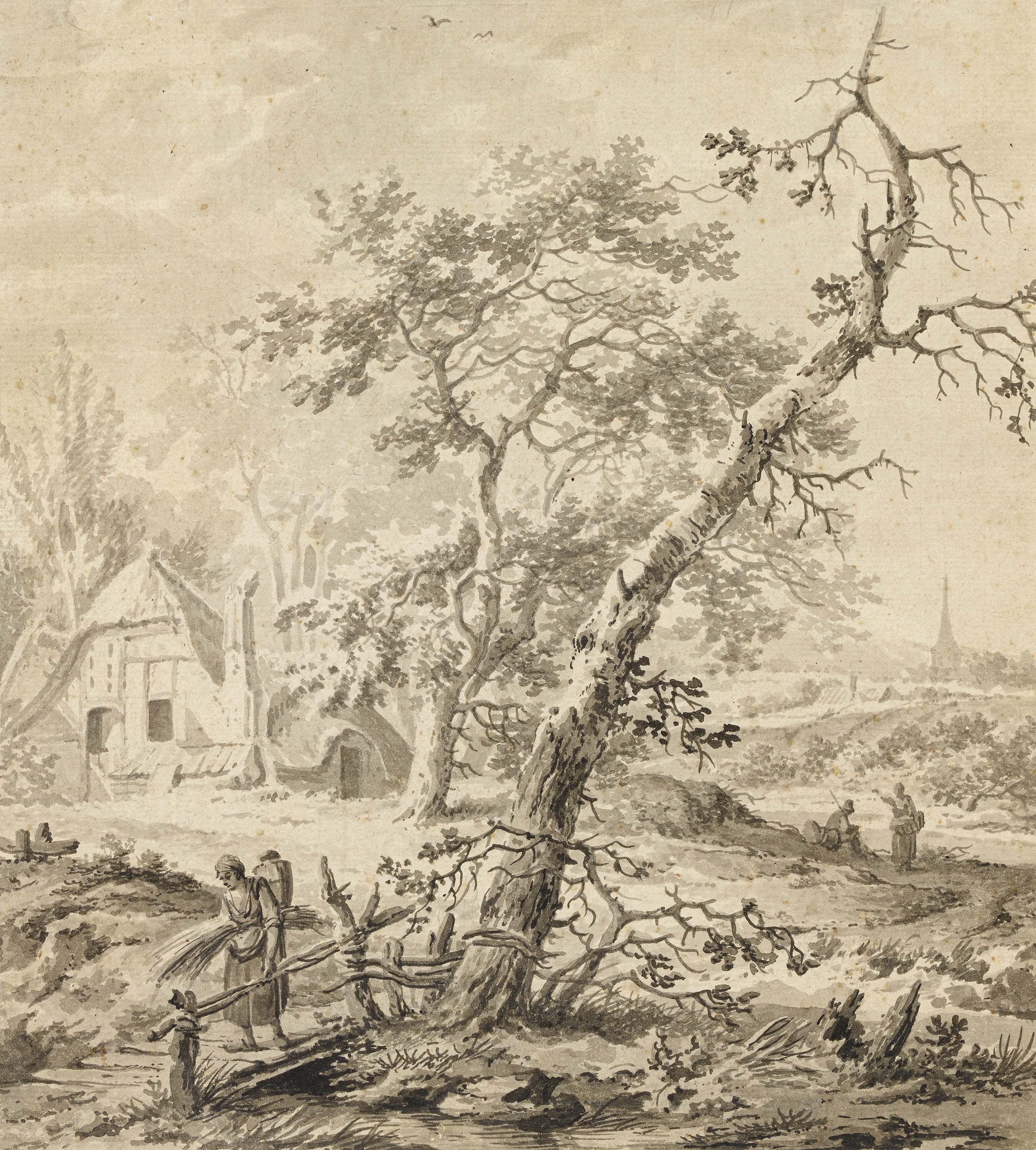 Pieter Barbiers dAE - Hollaendische Landschaft mit Bauernhaus und Reisigsammlerin, 67263-6, Van Ham Kunstauktionen