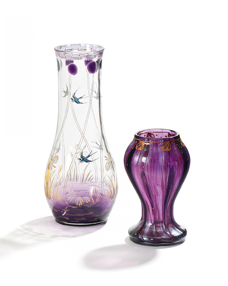 Rheinische Glashuetten Koeln-Ehrenfeld - Schlanke Vase mit Schwalbendekor, 60552-15, Van Ham Kunstauktionen