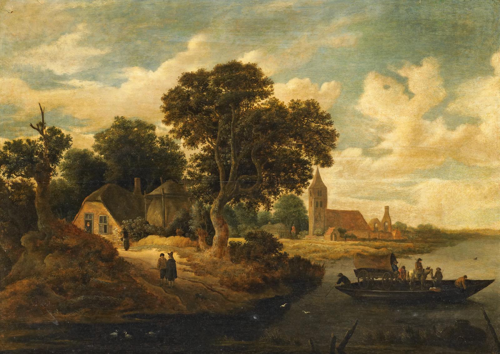 Roelof Jansz van Vries - Flusslandschaft mit Faehrboot, 55533-2, Van Ham Kunstauktionen