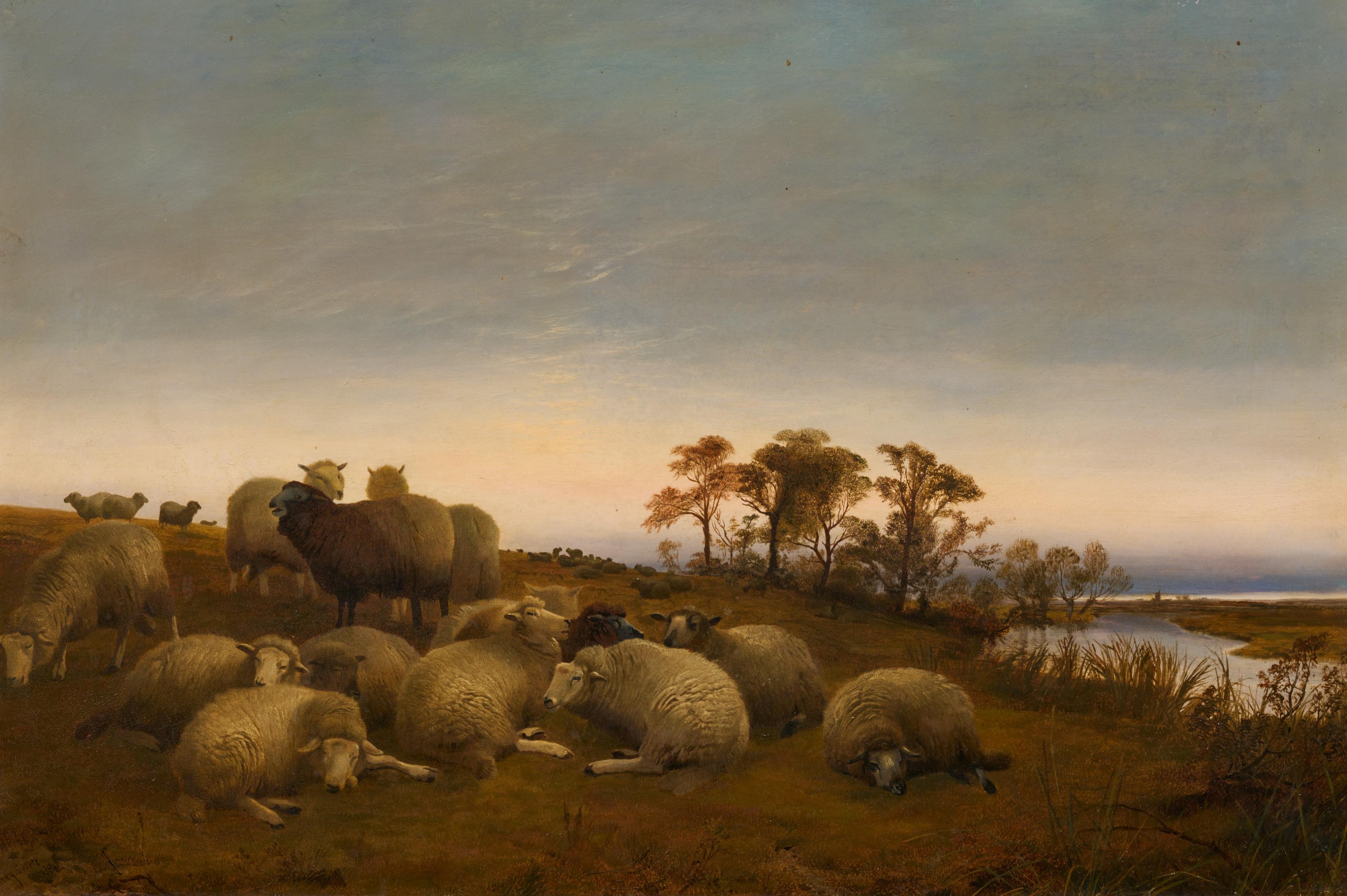 Thomas Sidney Cooper - Lagernde Schafe in der Morgendaemmerung, 76052-10, Van Ham Kunstauktionen