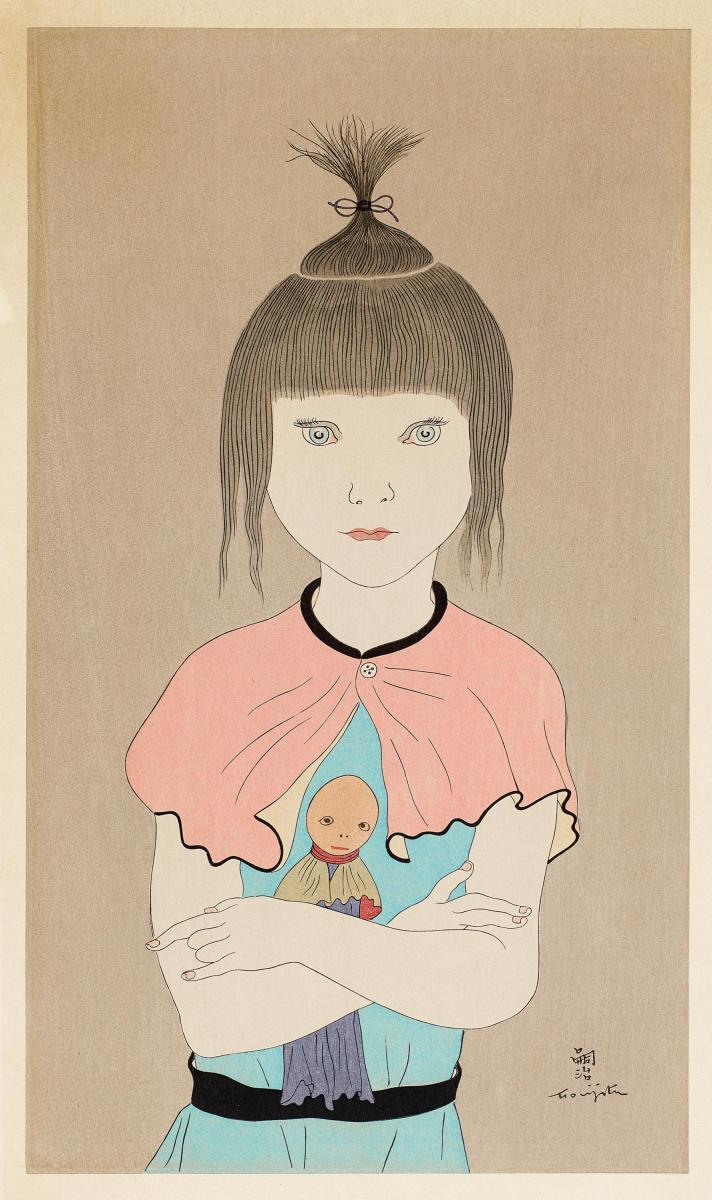 Tsugouharu Leonard Foujita Foujita - Holzschnitt Maedchen eine Puppe haltend, 65324-3, Van Ham Kunstauktionen