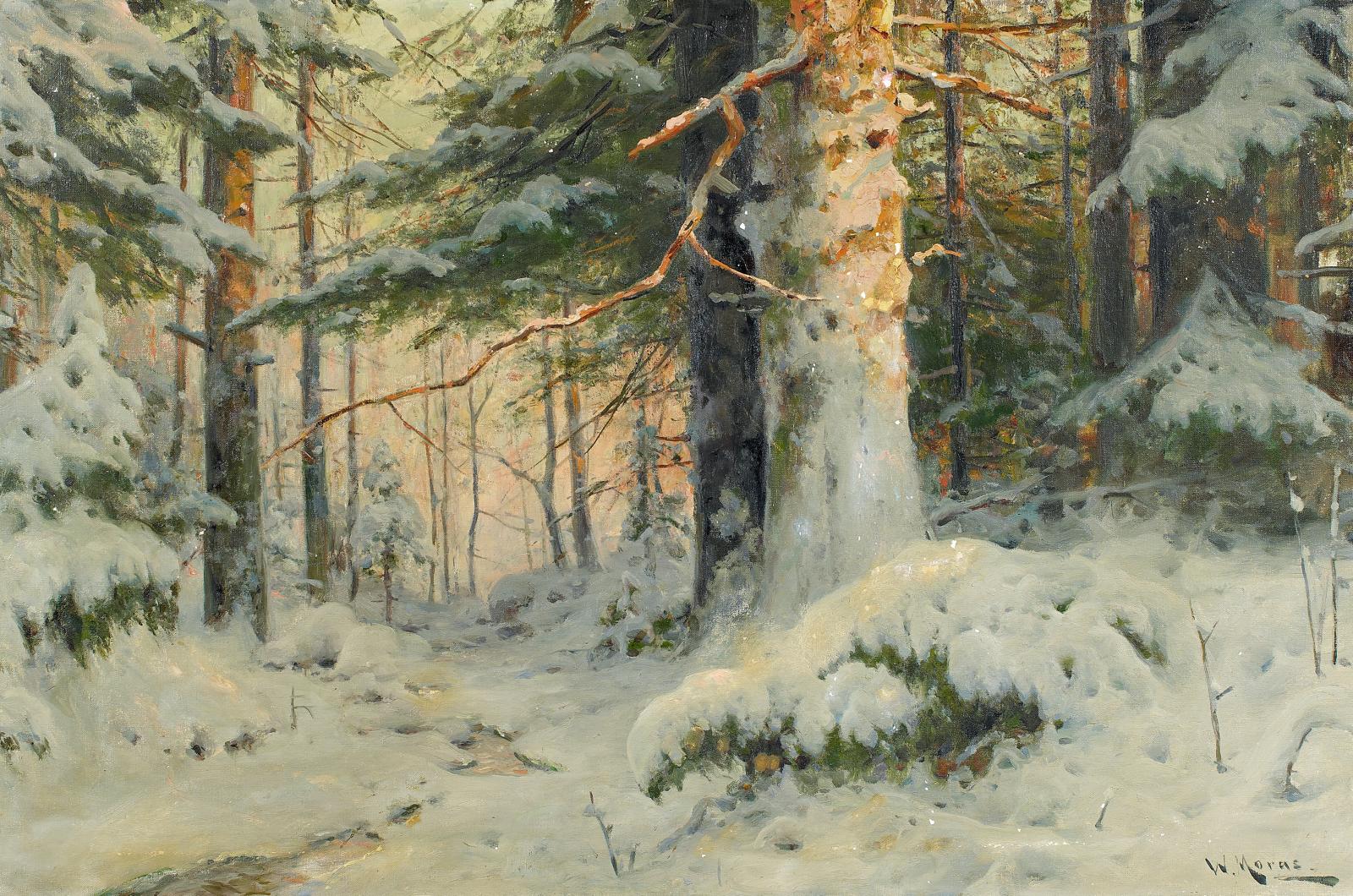 Walter Moras - Abendlicht in tief verschneitem Wald, 57348-1, Van Ham Kunstauktionen