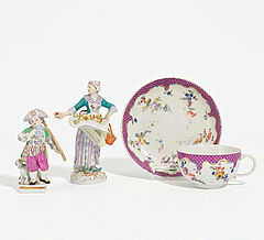 Meissen - Obsthaendlerin kleiner Kavalier und Tasse mit Untertasse, 73219-16, Van Ham Kunstauktionen