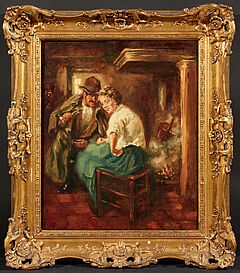 Bauer und junge Magd am Kaminfeuer, 81396-10, Van Ham Kunstauktionen