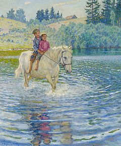 Nikolaj Petrovic Bogdanov-Belskij - Fruehlingslandschaft mit zwei Jungen auf ihrem Pferd, 66222-4, Van Ham Kunstauktionen