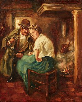 Bauer und junge Magd am Kaminfeuer, 81396-10, Van Ham Kunstauktionen