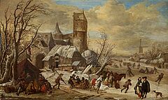 Gerrit Battem - Winterlandschaft mit Personen vor einem Zelt in einem Pferdeschlitten und auf dem Eis, 75035-1, Van Ham Kunstauktionen