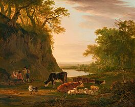 Jacob van Strij - Hirten mit ihrem Vieh in weiter Abendlandschaft, 75334-5, Van Ham Kunstauktionen