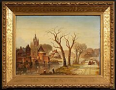 Johannes Petrus van Velzen - Winterlandschaft am Flussufer einer Stadt, 81594-1, Van Ham Kunstauktionen