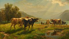 August Wilhelm Leu - Huetejunge mit seiner Herde oberhalb eines Bergsees, 75953-11, Van Ham Kunstauktionen
