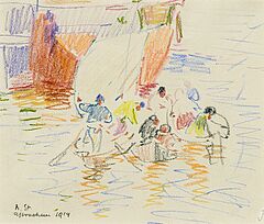 Robert Hermann Sterl - Boote vor einem Schiff auf der Wolga bei Astrachan, 57349-1, Van Ham Kunstauktionen