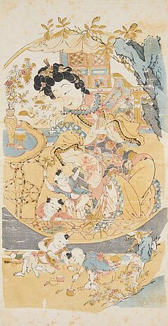 Vier Holzschnitte in zwei Heften mit Damen und spielenden Knaben, 65430-8, Van Ham Kunstauktionen