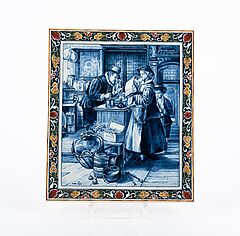 De Porceleyne Fles - Bildplakette mit Fischmarkt amp Dom in Aachen bzw Plakette Der Kraeuterdoktor, 75971-9, Van Ham Kunstauktionen
