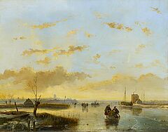 Niederlaendische Schule - Winterabend in Holland mit Personen auf dem Eis, 63444-13, Van Ham Kunstauktionen