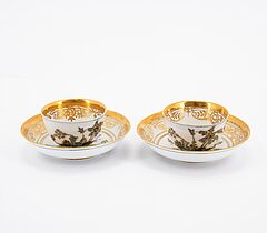 Meissen - Vier Koppchen und Untertassen mit ueberdekoriertem Vogel-Fels-Dekor, 76821-31, Van Ham Kunstauktionen