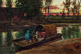August Lohr - Flusslandschaft in Mexiko mit Personen im Boot, 77853-5, Van Ham Kunstauktionen