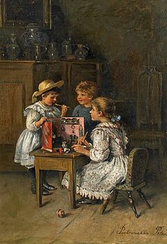 Pietronella Peters - Drei Kinder mit ihrer Spielkueche, 55541-14, Van Ham Kunstauktionen