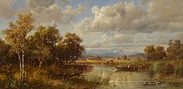 Hubert Kaplan - Landschaft mit Fischerboot auf einem See, 75492-9, Van Ham Kunstauktionen
