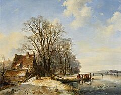 Frans Arnold Breuhaus de Groot - Winterlandschaft mit Schlittschuhlaeufern auf dem Eis, 59199-1, Van Ham Kunstauktionen