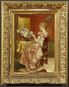 Frans Verhas - Junge Dame im eleganten Seidenkleid mit einem Rosenstrauss, 69767-3, Van Ham Kunstauktionen