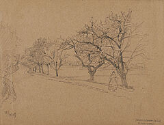 Friedrich Kallmorgen - Konvolut aus 5 Bleistiftzeichnungen Angeketteter Hund Strohernte Papendrocht Groetzingen und Groetzingen - Durlach, 69447-98, Van Ham Kunstauktionen