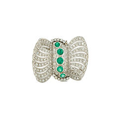 Smaragd-Diamant-Brosche, 82327-2, Van Ham Kunstauktionen