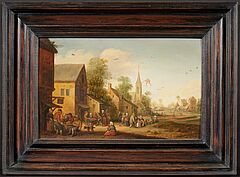 Joost Cornelisz Droochsloot - Dorfstrasse in Holland mit zahlreichen Personen, 81233-8, Van Ham Kunstauktionen
