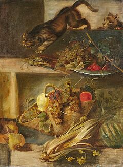 Deutsche Schule - Küchenstillleben mit Katze, 81345-21, Van Ham Kunstauktionen