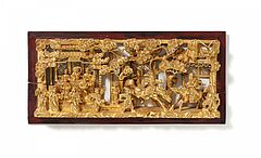 Gruppe von 4 Paneelen mit reich geschnitzten Figuren in Gartenlandschaften, 79955-21, Van Ham Kunstauktionen