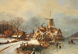 Johannes Bartholomaeus Duntze - Hollaendisches Dorf am zugefrorenen Fluss, 76731-1, Van Ham Kunstauktionen