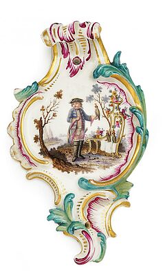Meissen - Rocaille Plakette mit Falkner, 58116-90, Van Ham Kunstauktionen