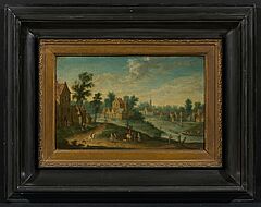 Unbekannter Kuenstler - Dorf am Fluss mit Staffage, 76678-1, Van Ham Kunstauktionen