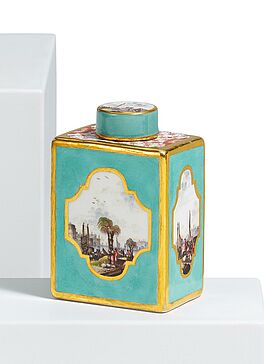Meissen - Tuerkisfond Teedose mit Kauffahrteiszenen, 81741-5, Van Ham Kunstauktionen