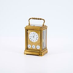 Reiseuhr mit gravierter Frontplatine und Lederfutteral, 81589-9, Van Ham Kunstauktionen