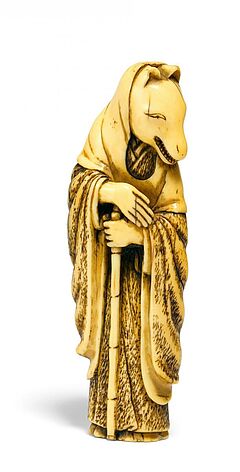 Netsuke Fuchs als der Priester Hyakuzosu, 66362-47, Van Ham Kunstauktionen